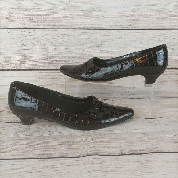 Ron Hommerson Womens Kitten Heels Size 8N Black Alligator Leather - Picture 1 of 7